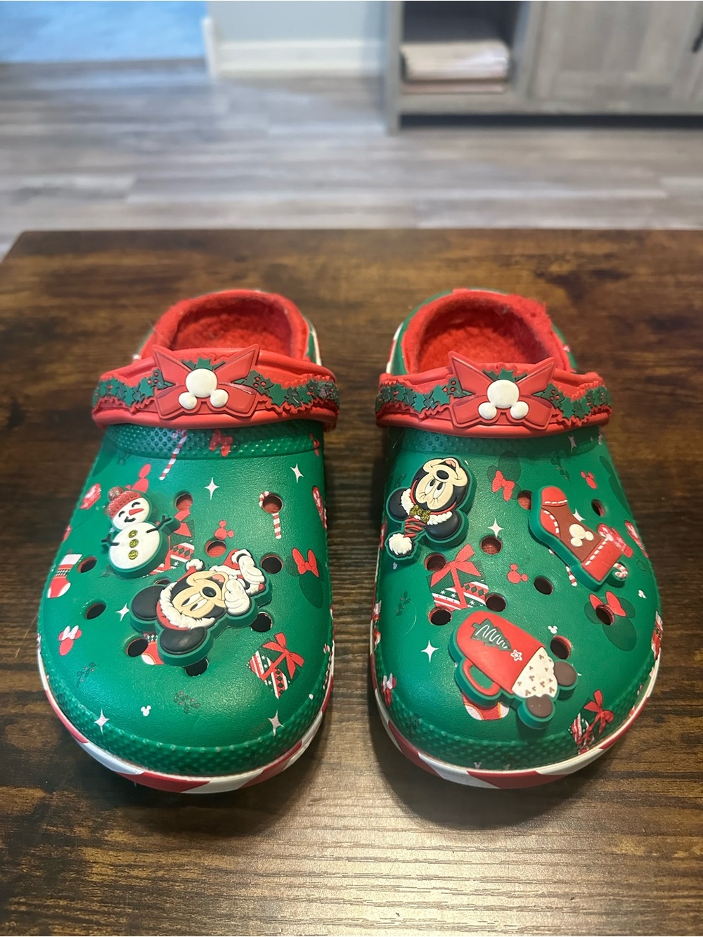 CROCS Green and Red Mickey Mouse Holiday Mules